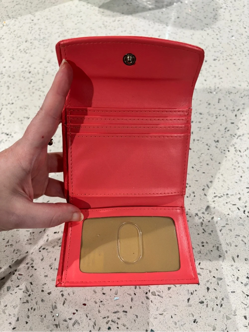 Buxton Coral Leather Mini Tri-Fold Wallet with Duck Logo